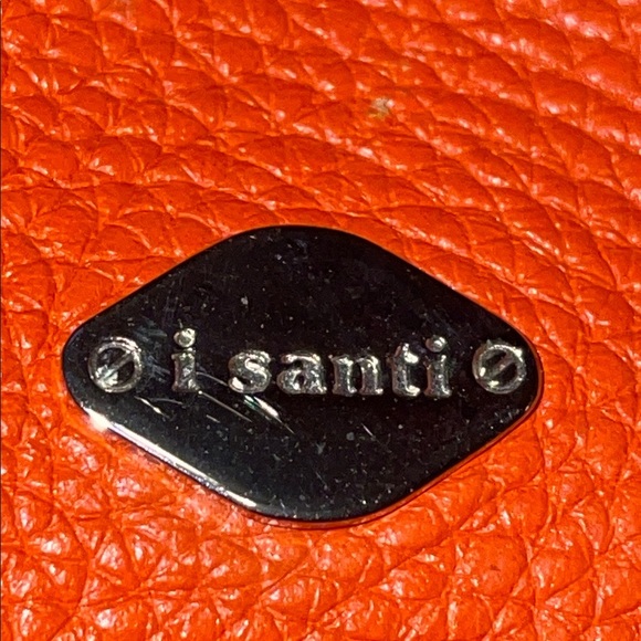 I Santi Large Pebbled Orange Leather Weekender Tote with brown handles & strap. - Picture 2 of 16